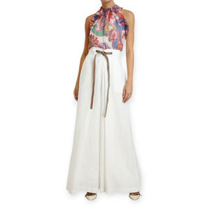 Zimmermann The Lovestruck Natural Paisley Floral Silk Chiffon Tank Top